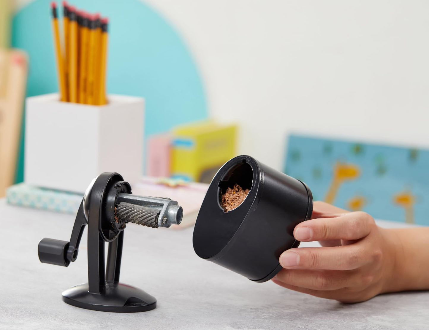 Bostitch Office Wall Mount Manual Pencil Sharpener, Tip Saver, 8 Hole Dial, 6X Longer Cutter Life, Vertical or Horizontal Mounting Black (MPS1-BLK) Bostitch
