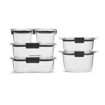 Ensembles de contenants alimentaires hermétiques ronds et rectangulaires Rubbermaid Brilliance, 12 pièces