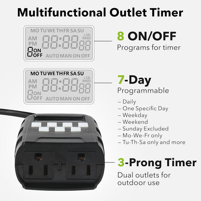 BN-LINK 7 Day Outdoor Heavy Duty Digital Programmable Timer Dual Outlet 🍁 All In One Marketplace Canada