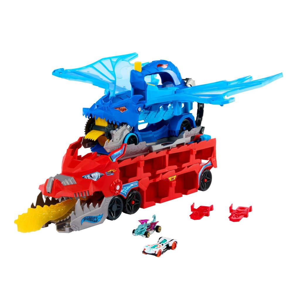 Hot Wheels City Toy Car Track Set, Ultimate Dual Dragon Transporter & 2 Die-Cast Cars, Large-Scale Dragon & Detachable Dragon, Stores 20+ Vehicles Hot Wheels