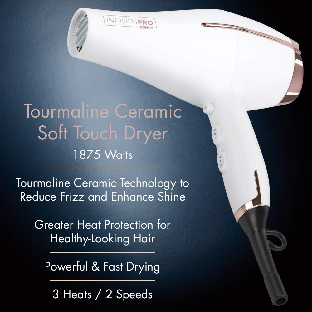 Conair 362C Infiniti Pro Tourmaline Ceramic Soft Touch Full Size Hair Dryer, 1875 Watts, Includes Concentrator, 3 Heat/2 Speed Settings, Great for Travel - Available at All In One Marketplace Canada