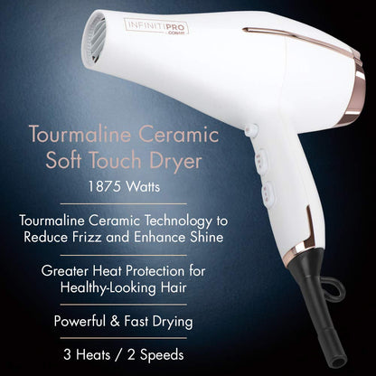 Conair 362C Infiniti Pro Tourmaline Ceramic Soft Touch Full Size Hair Dryer, 1875 Watts, Includes Concentrator, 3 Heat/2 Speed Settings, Great for Travel - Available at All In One Marketplace Canada
