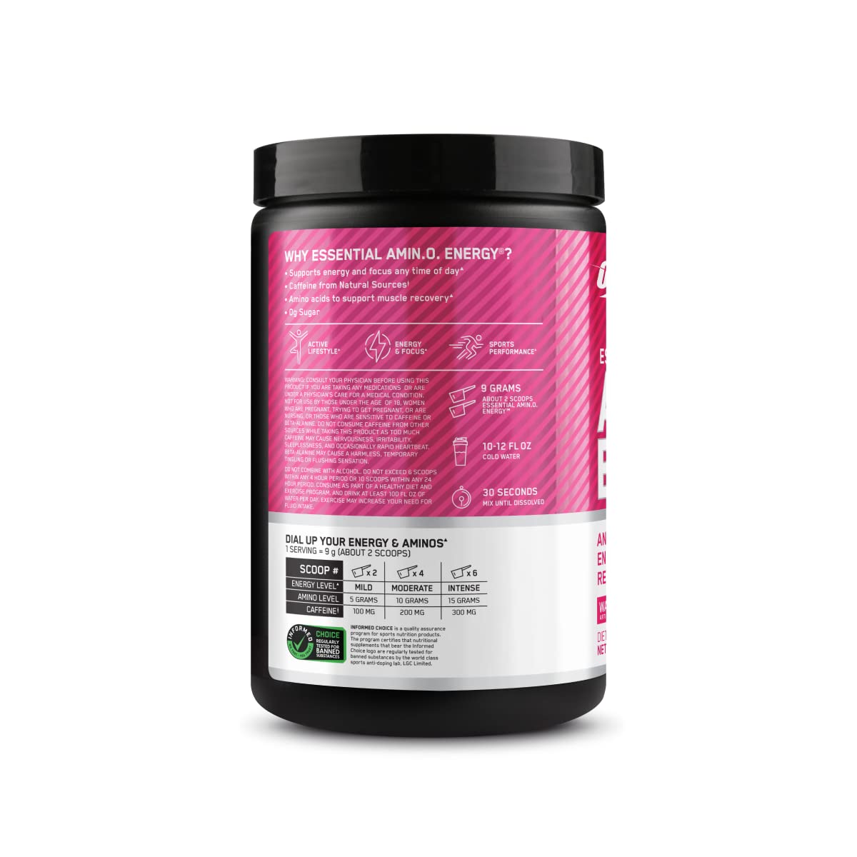Optimum Nutrition Amino Energy Powder: Pre- workout & Anytime energy with Green tea, Green coffee extract + BCAA's - Watermelon: 30 servings [270g] (packaging may vary) - Available at All In One Marketplace Canada
