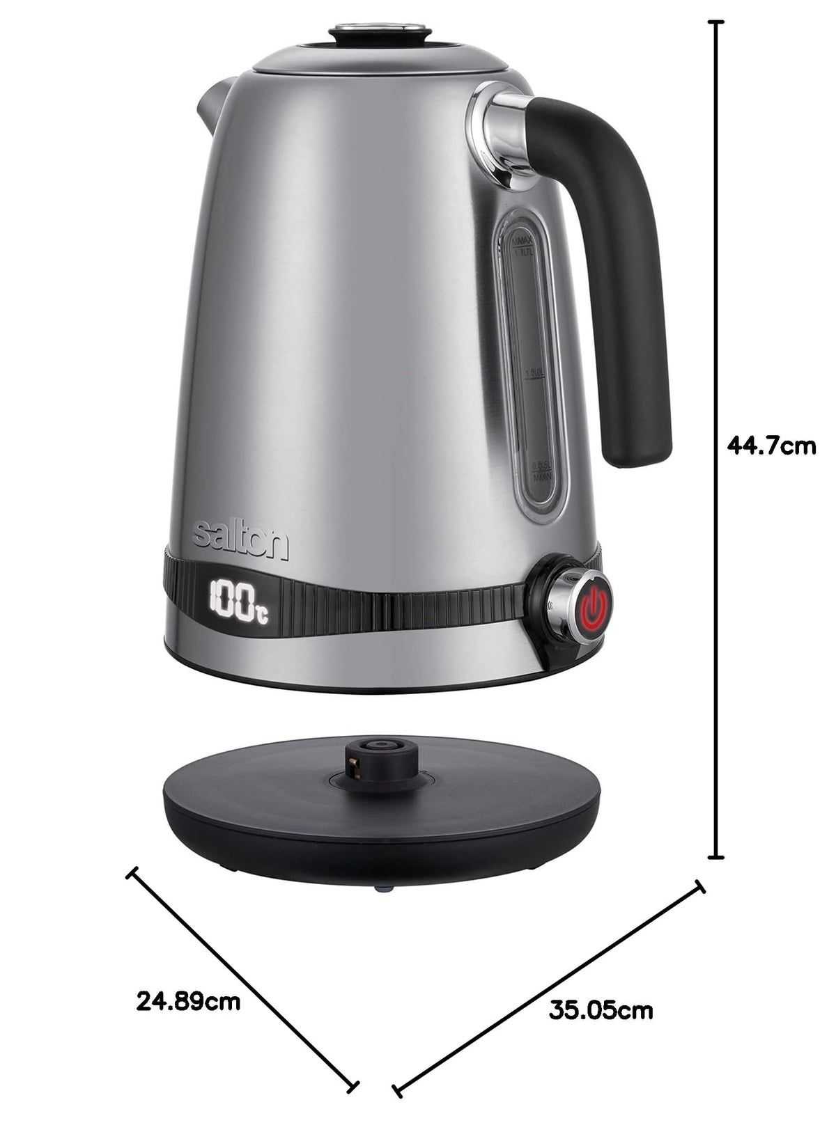 Salton Cordless Electric Stainless-Steel Kettle | 1.7 L | Dial Variable Temperature Control & Digital Display | 3-Level Safety System | 1100 Watts | Automatic Shut-Off | 100% Canadian-owned & operated