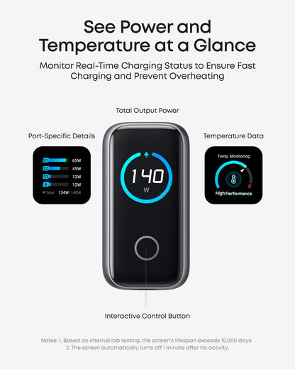 Anker Laptop Charger, 140W MAX USB C Charger, 4-Port Multi-Device Fast Charging, Advanced GaN Power Adapter, Intuitive Touch Controls, for MacBook, iPhone 17/16 Series, Samsung Galaxy, Pixel, and More - Available at All In One Marketplace Canada