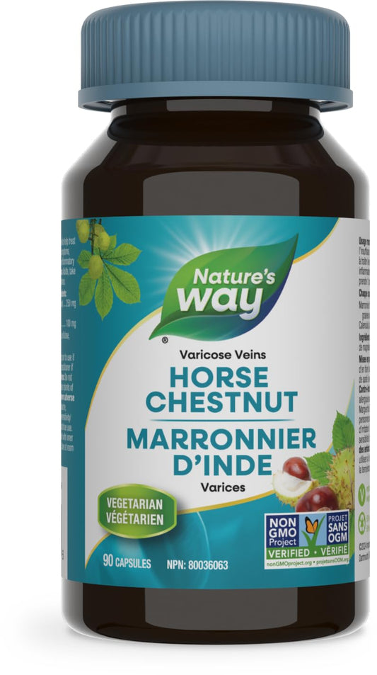 Nature's Way Horse Chestnut Supplement – Helps Treat Varicose Veins and Associated Symptoms – Digestive System Inflammation Relief – 100mg Calendula, 250mg Horse Chestnut – 90 Vegetarian Capsules - Available at All In One Marketplace Canada