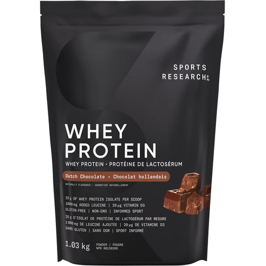 Sports Research Whey Protein Isolate - Dutch Chocolate Flavor, 25g Protein Per Serving, 1.03kg (25 Servings)