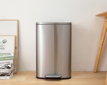 FDW 13 Gallon/50L Trash Can, Stainless Steel Kitchen Wastebaskets with Lid, Fingerprint-Proof, Slow Close for Office Bedroom Bathroom （Stainless Steel）