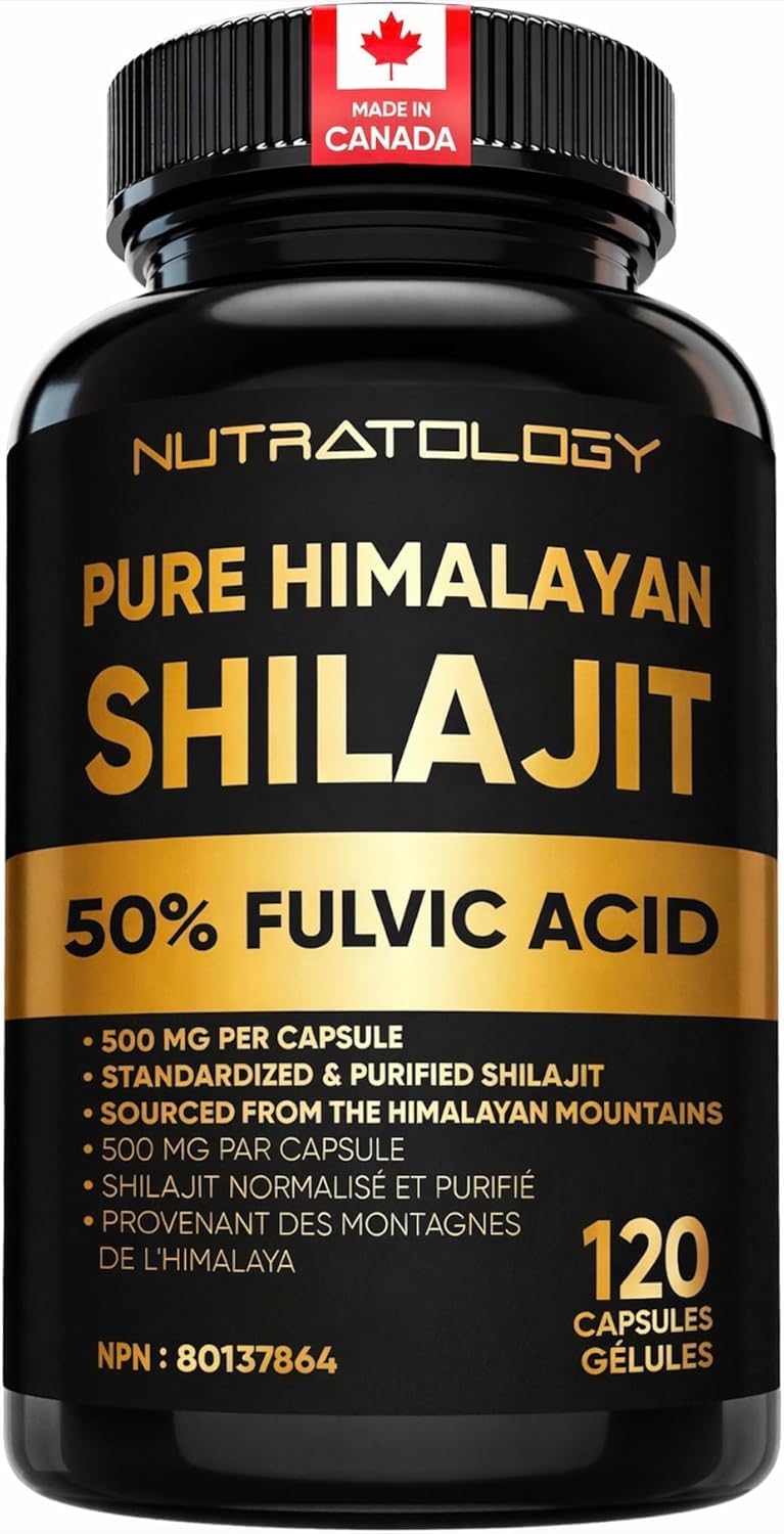 Nutratology® Pure Shilajit Capsules | 50% Fulvic Acid | High Potency & Purity - Sourced from the Himalayan Mountains - Shilajit for Men & Women - 120 Count - Available at All In One Marketplace Canada