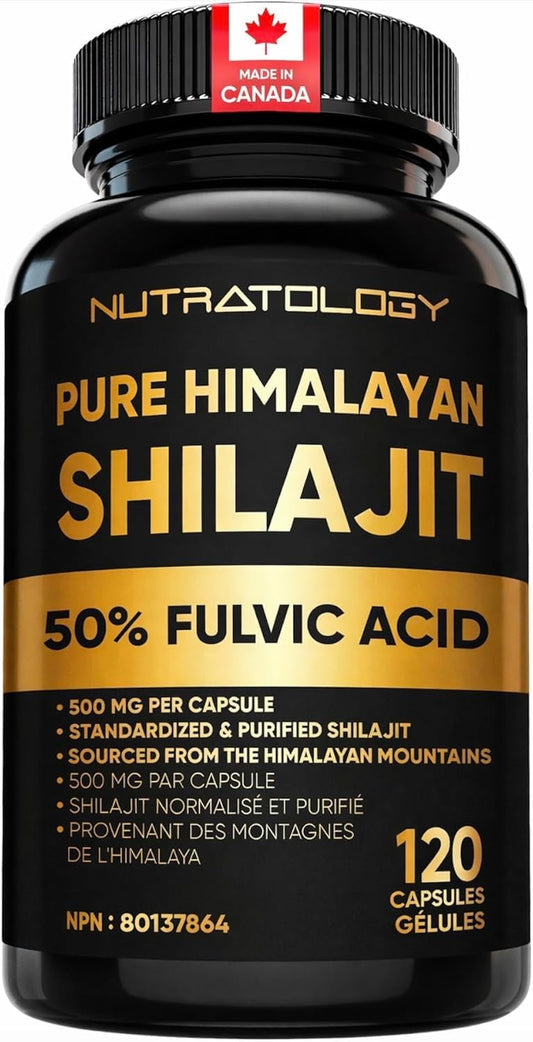 Nutratology® Pure Shilajit Capsules | 50% Fulvic Acid | High Potency & Purity - Sourced from the Himalayan Mountains - Shilajit for Men & Women - 120 Count - Available at All In One Marketplace Canada