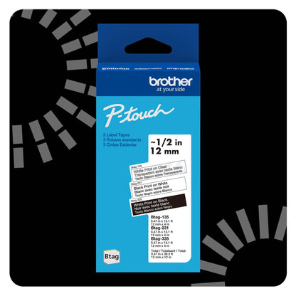 Brother p-Touch 12mm Label Maker Tape Genuine Btag- 3M01 P-Touch Label Tape for P-Touch PT-N10, PT-N20 and PT-N25BT, Btag Series, Non-Laminated, Clear and Black - Available at All In One Marketplace Canada