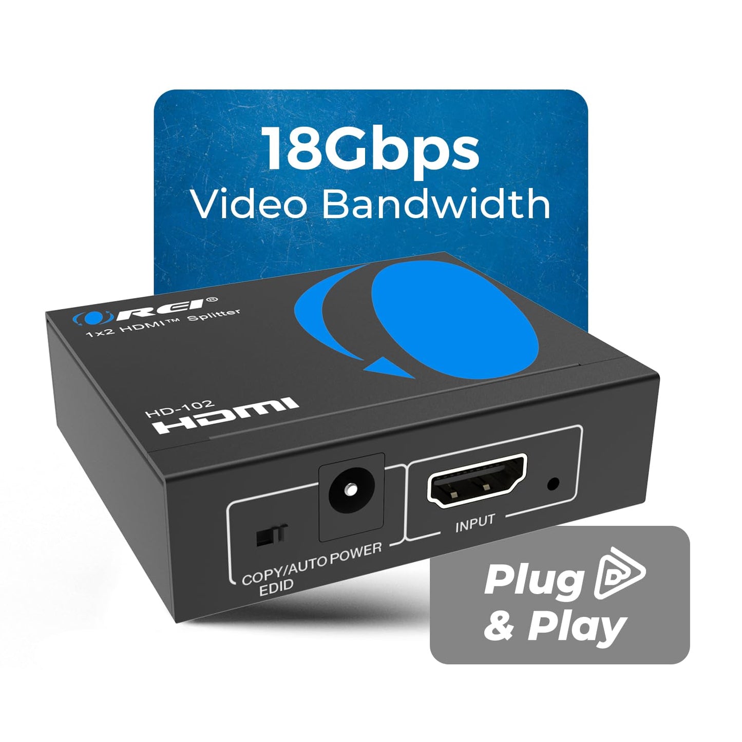 OREI HDMI Splitter 1 in 2 Out - 1x2 HDMI Splitter For TV Mirror Only - Not for Multi Monitors and HDCP Bypass, 1080P @ 60Hz & 4K @ 30Hz Resolutions – Powered HDMI splitter (HD-102) Orei