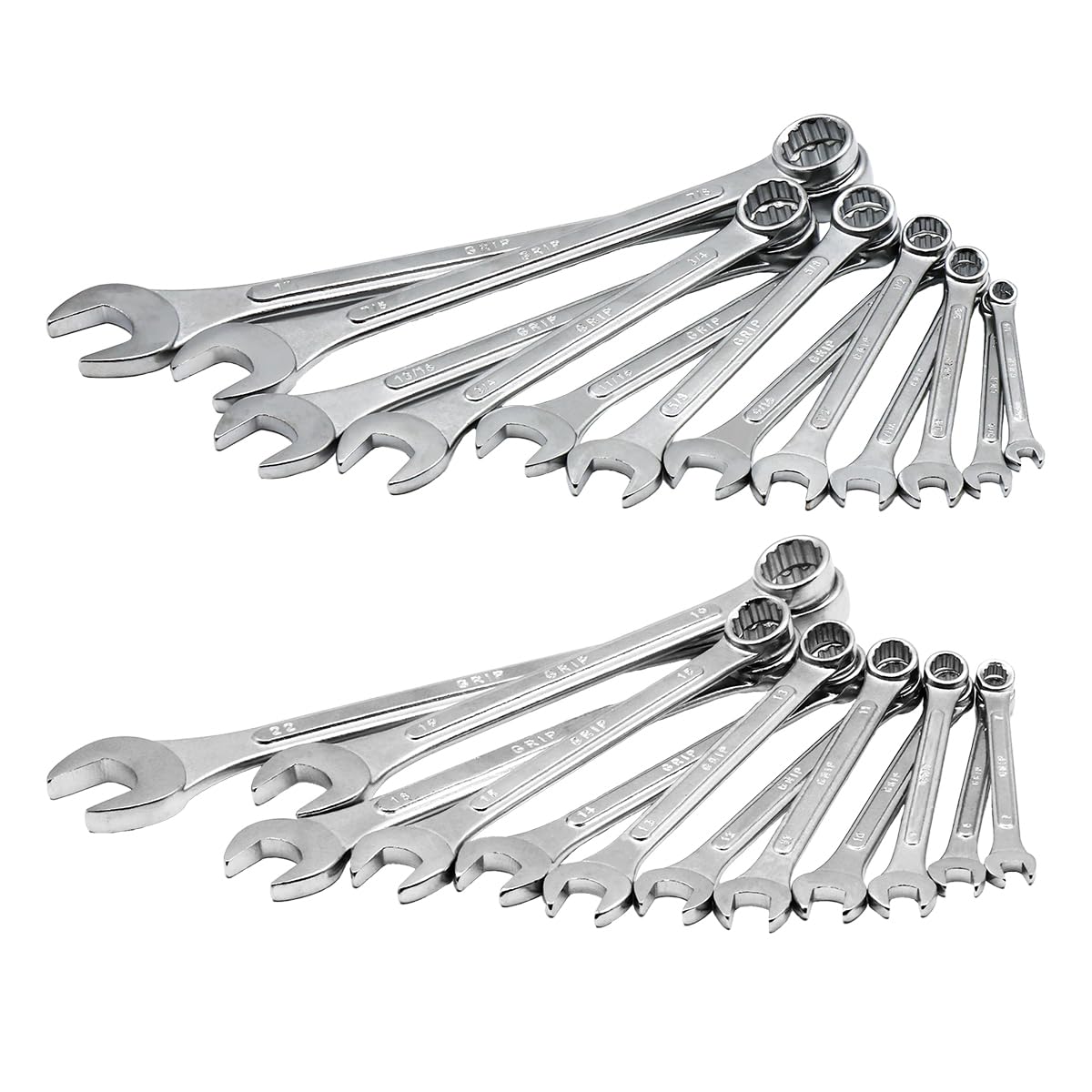 Grip 24 pc All-Purpose Master Combination Wrench Set MM/SAE - Metric 7mm to 22mm - SAE 1/4” to 1" - Roll-up Pouch - General Household, Garage, Auto Repairs, Cars, Trucks, Boat - Available at All In One Marketplace Canada
