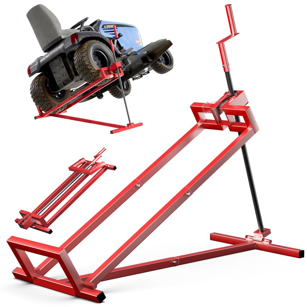 VOUNOT Ride on Lawn Mower Lift Jack, Telescopic Maintenance Jack for Lawn mowers and Garden Tractors, Weight Capacity 880 Lbs, Red VOUNOT