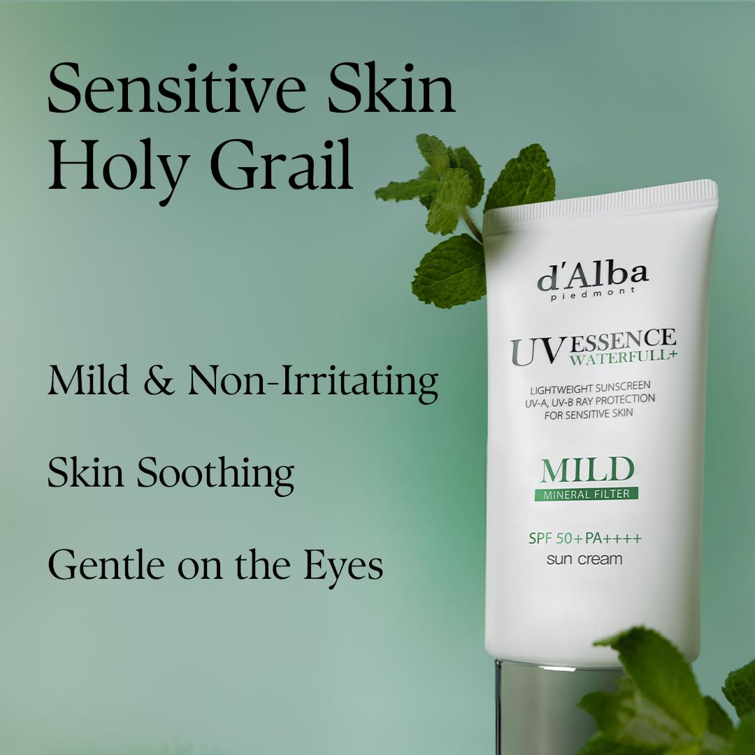 d'alba Piedmont Italian White Truffle Waterfull Mild Sunscreen, Vegan, Mineral Sunscreen, SPF 51+ PA++++, Non-Nano Sunscreen Suitable for all Sensitive Skin, Gentle & Light Finish, Korean Skincare (50ml)