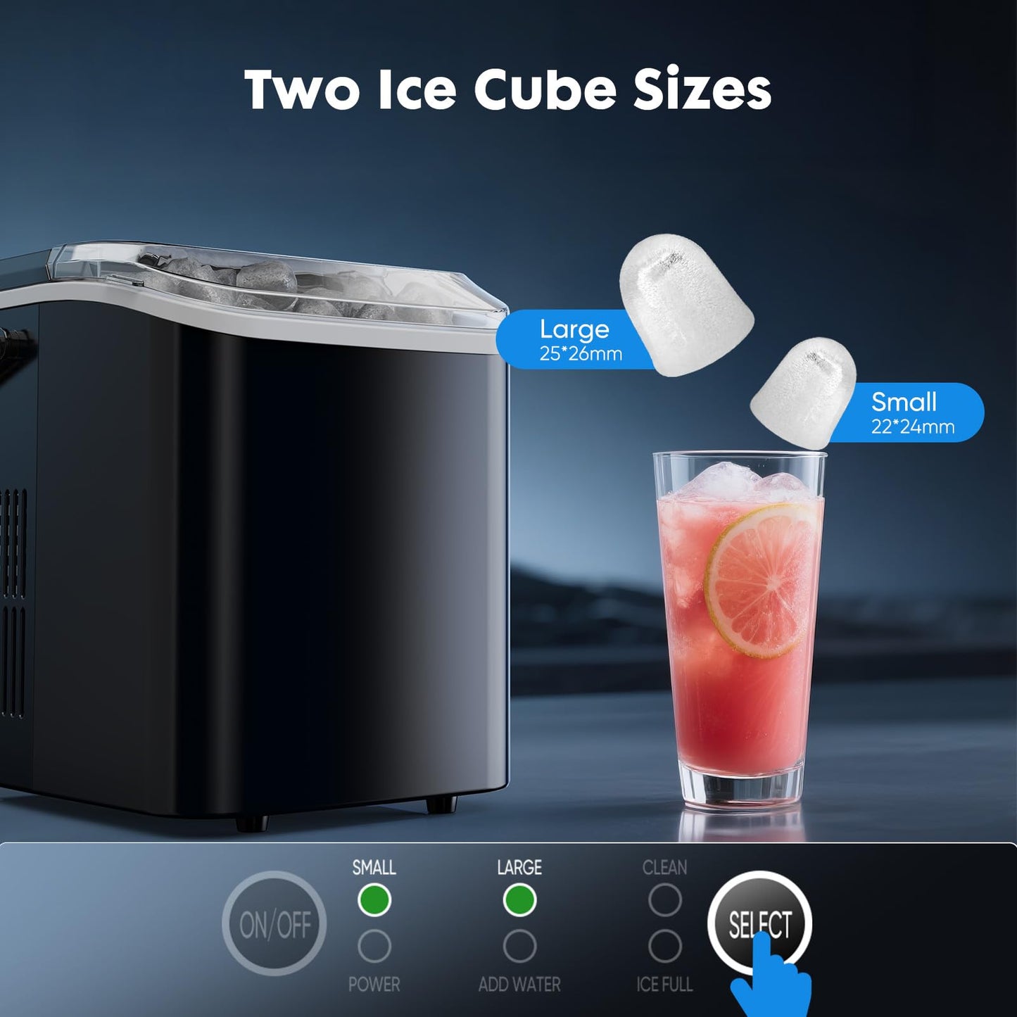 Sweetcrispy Quiet Countertop Ice Maker, 26 lbs per Day, 9 Bullet Ice Cubes in 6 Mins, Portable Ice Machine with Handle, Self-Cleaning, Compact for Home RV Camping Party, Dark Black Sweetcrispy