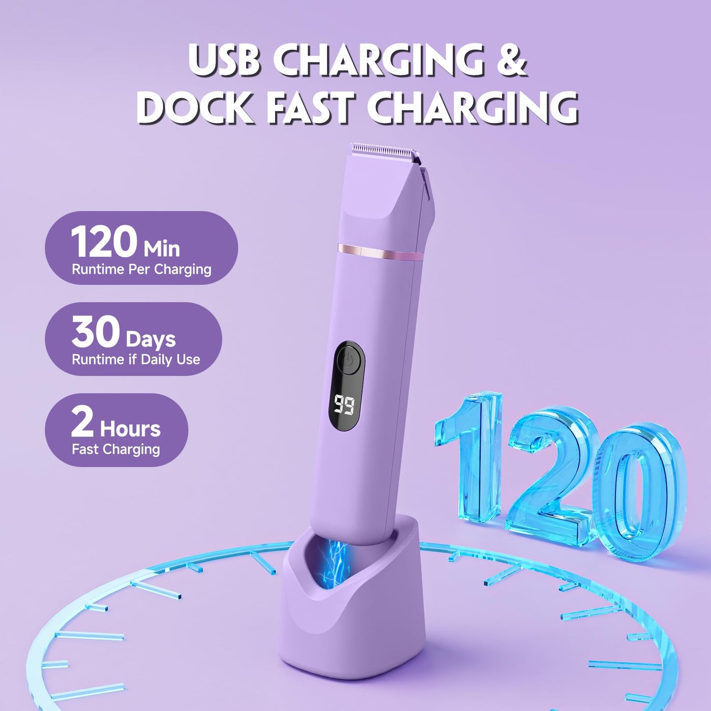 Electric Bikini Trimmer for Women - Tiovara Painless Electric Shaver,Cordless Electric Razors IPX7 Waterproof Pubic Hair Removal with USB Charge Dock for Bikini Underarm Leg Arm Body Face Silk Skin