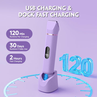 Electric Bikini Trimmer for Women - Tiovara Painless Electric Shaver,Cordless Electric Razors IPX7 Waterproof Pubic Hair Removal with USB Charge Dock for Bikini Underarm Leg Arm Body Face Silk Skin
