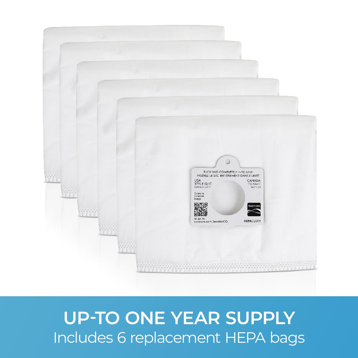 Kenmore 53292 Type Q HEPA Replacement Dust Bags for Canister Vacuum 81214, 81414, 81714, 21814, BC2005, BC3005, BC3006, 81615, BC4039, BC7005, 6 Count (Pack of 1)