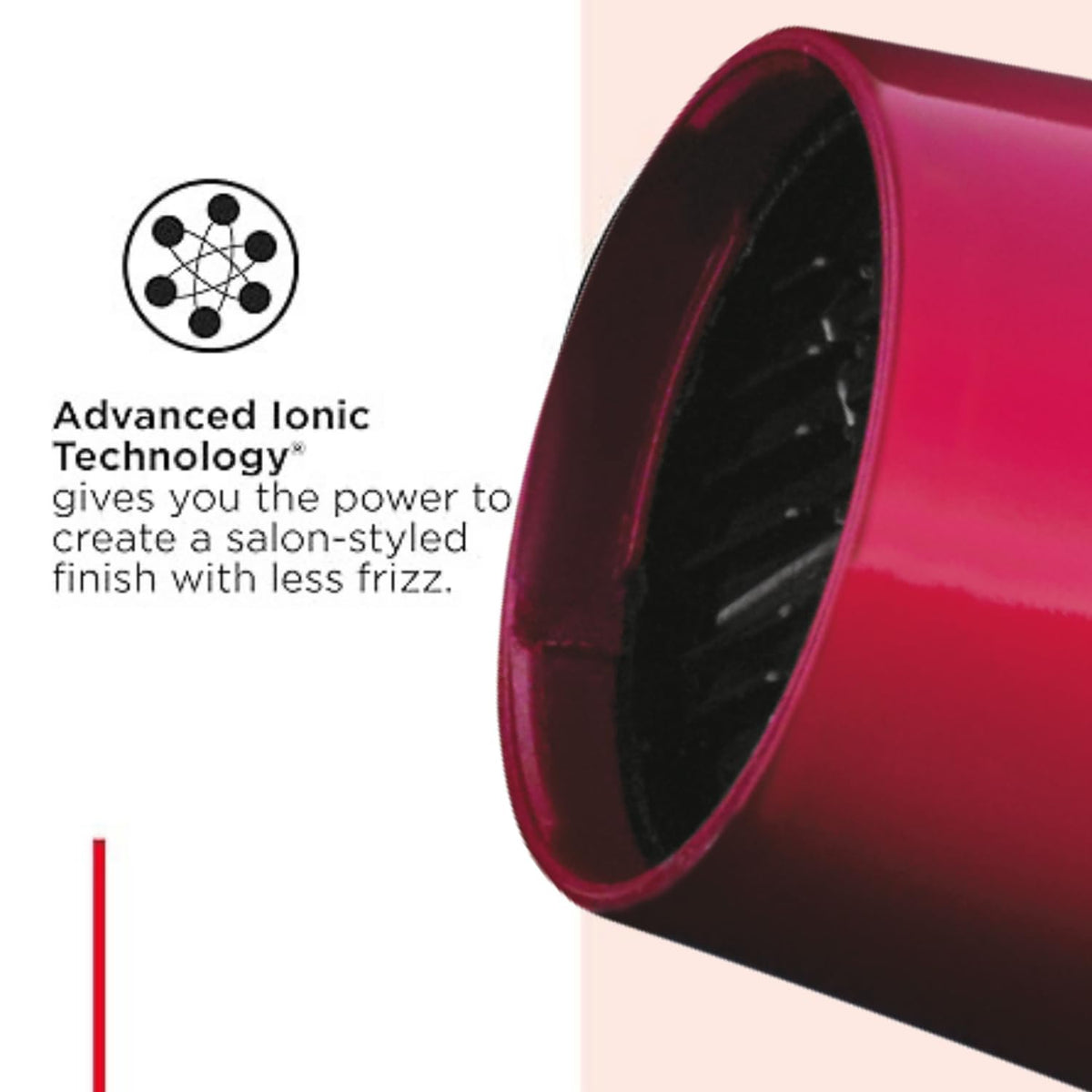 Revlon RVDR5191F Ionic Technology Ceramic Hair Dryer with Diffuser, Ionic, 3 Heat/2 Speed Settings, Powerful, Fast Drying, Less Frizz, Pink