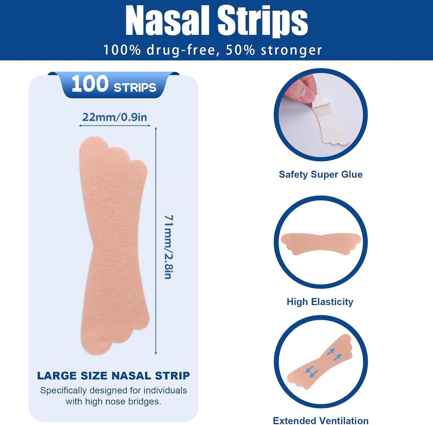 100Pcs Nasal Strips for Snoring, Extra Strength Nose Strips Breathing, Nose Tape for Sports and Sleep, Anti Snoring Strips Help Stop Snoring,Keep your nose open and comfortable - Available at All In One Marketplace Canada