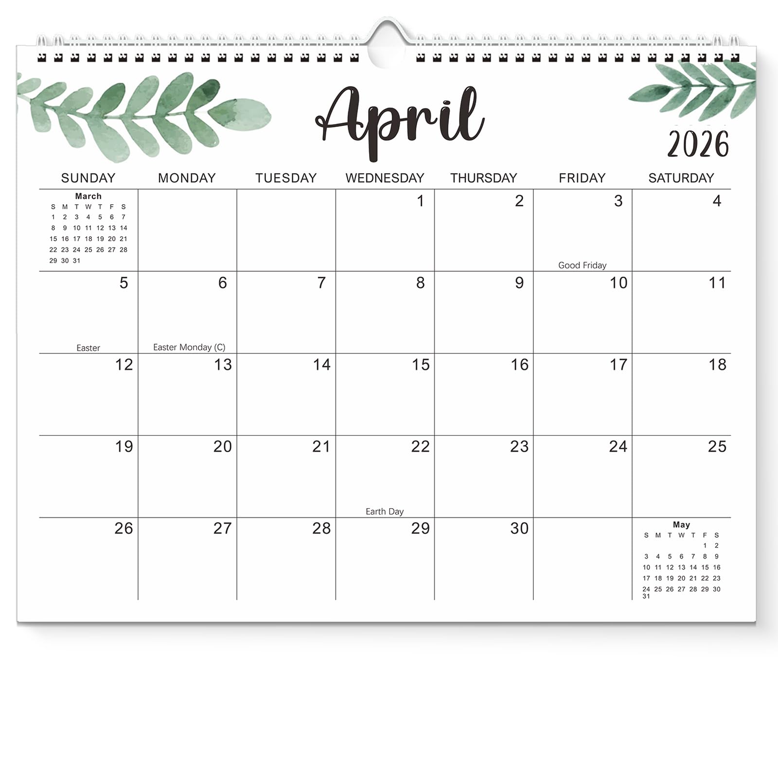 Wall Calendar 2026-2027, 15X12 inch Large Calendar Family Personl Organizer, 21 Months Runs from April 2026 through December 2027, Perfect for Organizing for Office Home (Leaf)