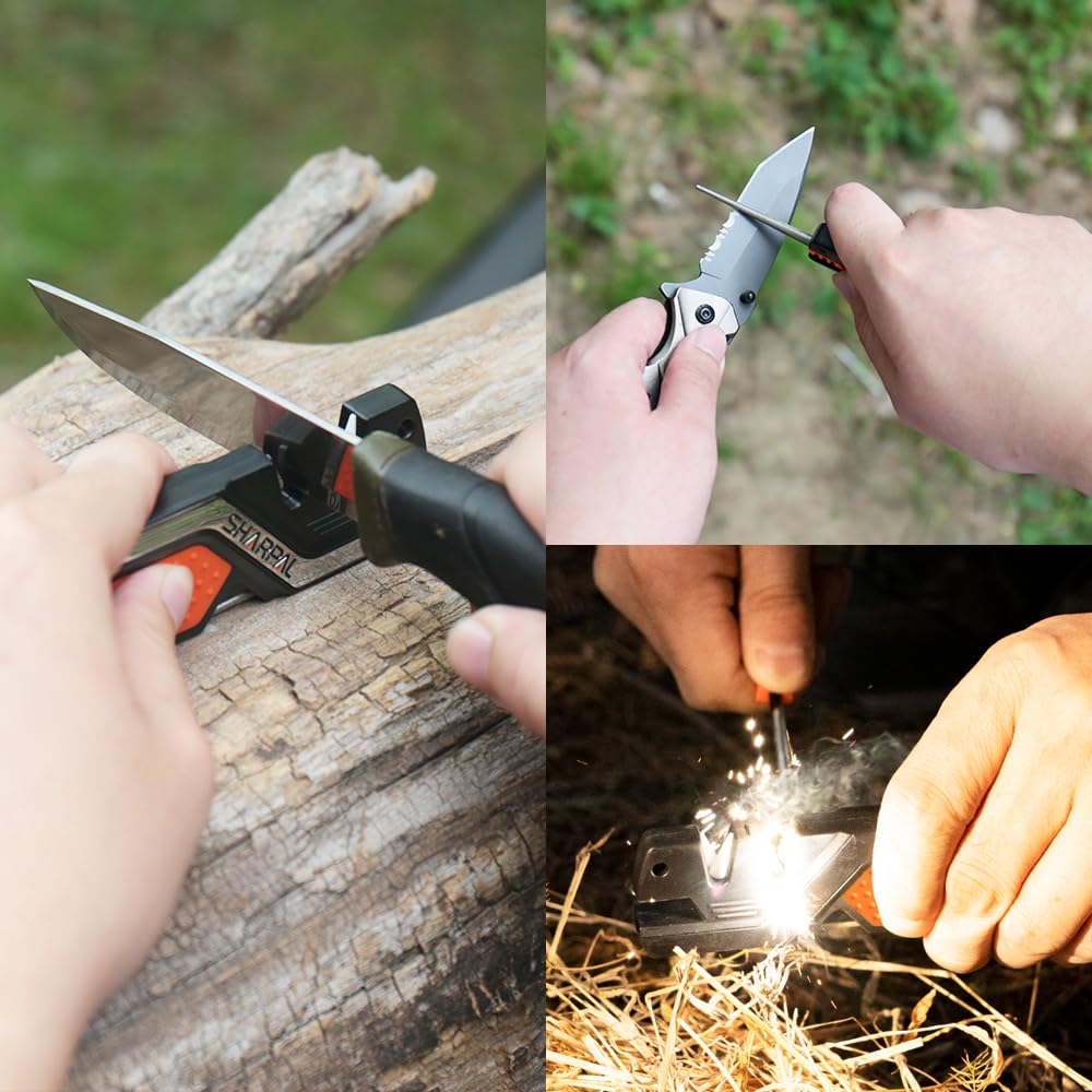 SHARPAL 101N 6-in-1 Pocket Knife Sharpener & Survival Tool, with Fire Starter, Whistle & Diamond Sharpening Rod, Quickly Repair, Restore and Hone Straight and Serrated Blade