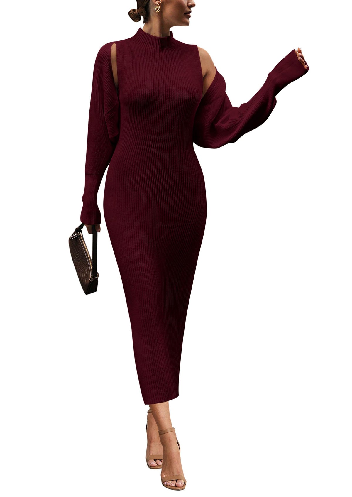PRETTYGARDEN Women's 2 Piece Ribbed Knit Sweater Dress Set Wine Red,M 🍁 All In One Marketplace Canada