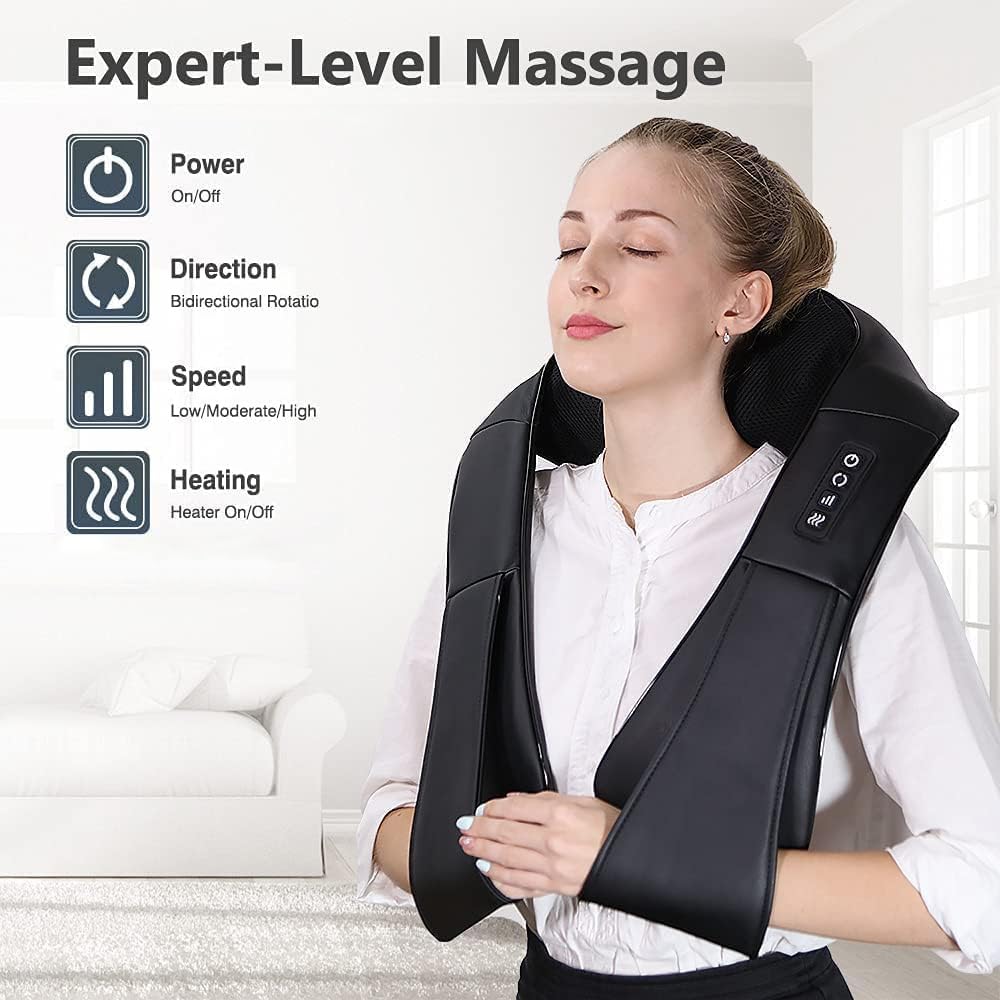 Neck Massager with Heat, Shiatsu Back Neck and Shoulder Massager, Electric Deep Tissue 4D Kneading Massage, Use at Home, Office, Car- Best Gifts for Women Men - Available at All In One Marketplace Canada