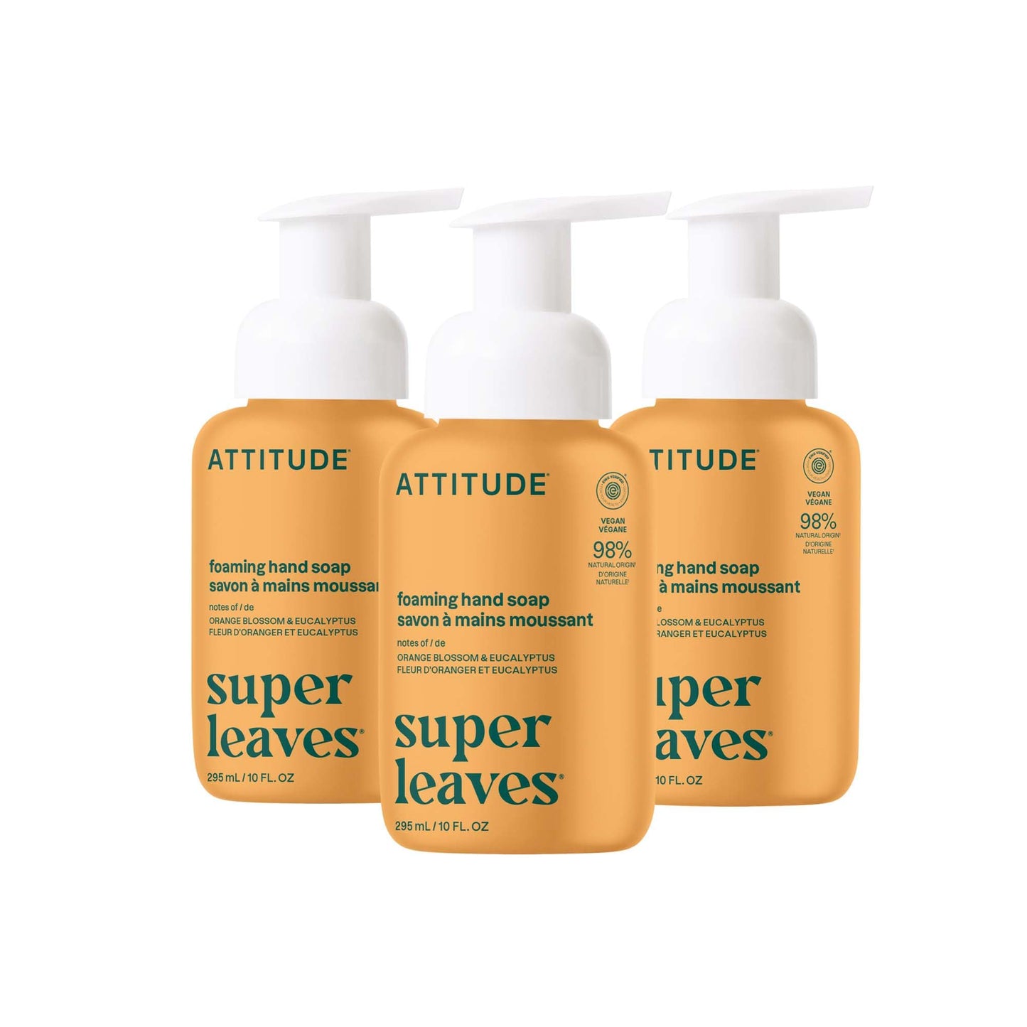ATTITUDE Foaming Hand Soap, EWG Verified, Plant and Mineral-Based Ingredients, Vegan Personal Care Products, Orange Blossom & Eucalyptus, 295 mL (Pack of 3)