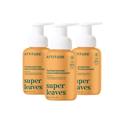 ATTITUDE Foaming Hand Soap, EWG Verified, Plant and Mineral-Based Ingredients, Vegan Personal Care Products, Orange Blossom & Eucalyptus, 295 mL (Pack of 3)