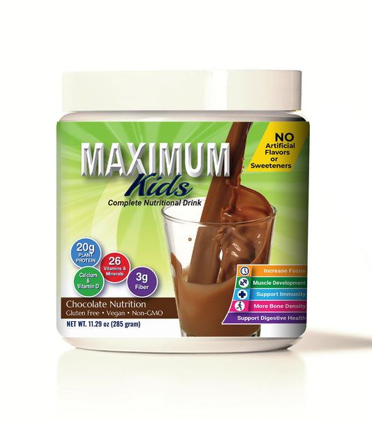 Maximum Kids Complete ORGANIC Powder Mix - Great TASTING, EASY to use, complete nutritional drink with 26 vitamins & Minerals, 20g of Plant Protein, 3g of Fiber. Kid TESTED! Parents APPROVED! - Available at All In One Marketplace Canada
