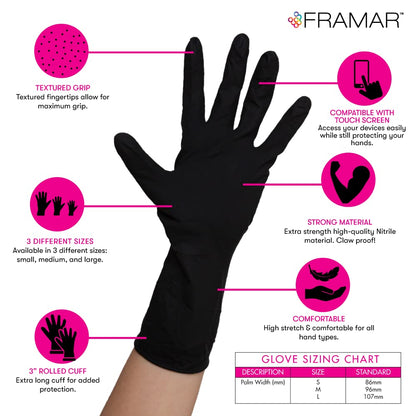 FRAMAR Black Nitrile Gloves – Black Disposable Gloves, Cleaning Gloves, Mechanic Gloves, Plastic Gloves Disposable (Medium)