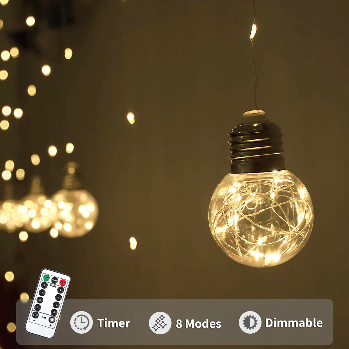YOLIGHT Wish Ball Curtain Lights 200 LED Window Curtain String Lights with Remote, USB Battery Operated Twinkle Globe Fairy Lights for Bedroom Wedding Party Christmas Decoration (Warm White) 🍁 All In One Marketplace Canada