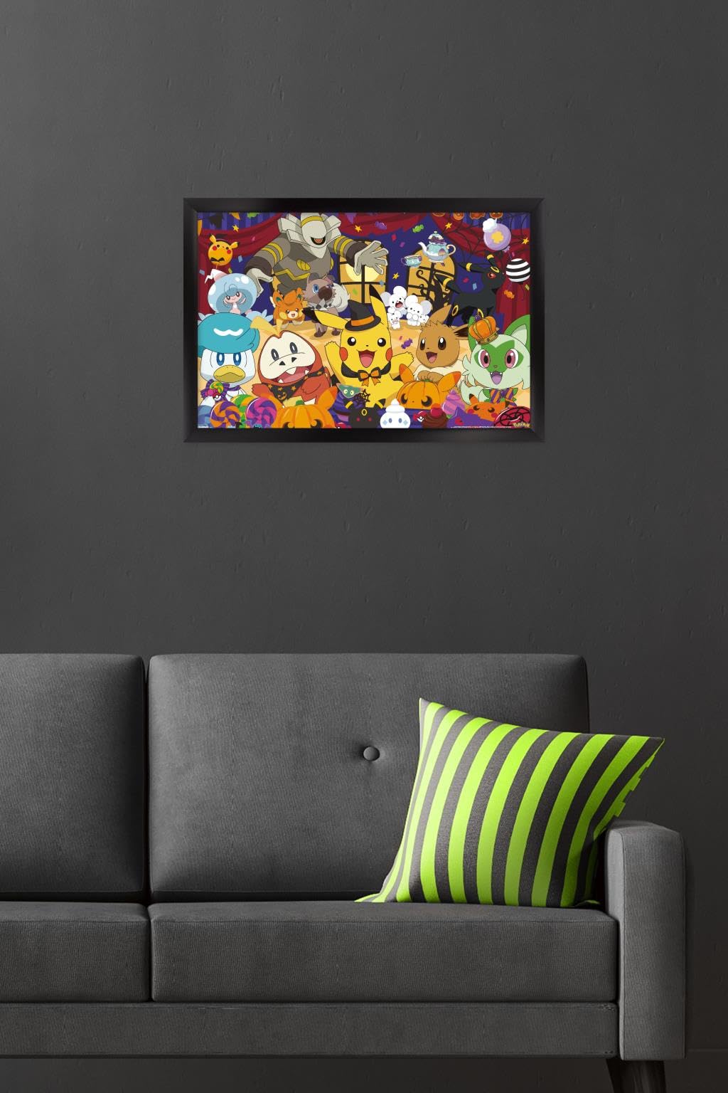 Pokémon: Halloween Party- Group Wall Poster, 22.4L" x 14.7W", Black Framed Version