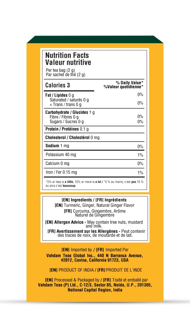 VAHDAM Turmeric Ginger Herbal Tea - 100 Pyramid Tea Bags | Caffeine Free, Non-GMO, Gluten Free