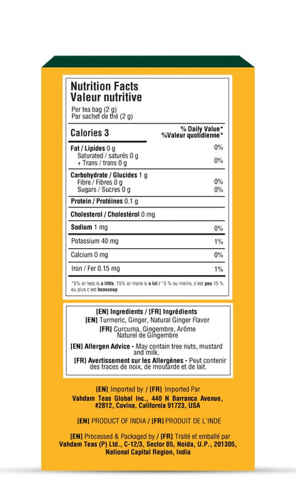 VAHDAM Turmeric Ginger Herbal Tea - 100 Pyramid Tea Bags | Caffeine Free, Non-GMO, Gluten Free