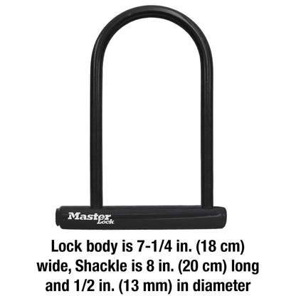 Master Lock Black Bike Lock with Key, Standard Size U-Lock for Bicycles and Other Outdoor Equipment, Anti-Theft Lock for Bikes, 8320D Master Lock
