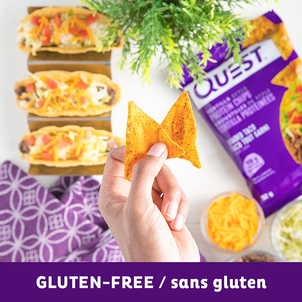 Quest Nutrition Tortilla Style Protein Chips, Loaded Taco, High Protein, Baked, Not Fried, Gluten Free, 1g Sugar, 5g Carbs, 8ct