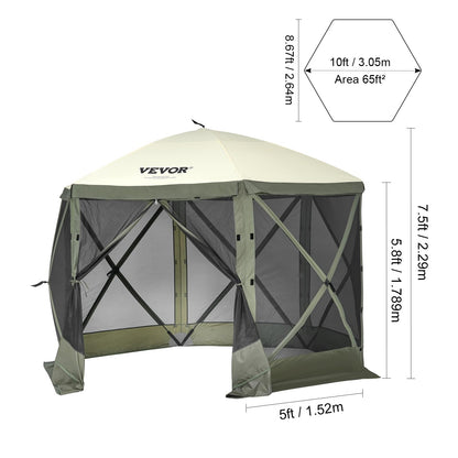 VEVOR Pop Up Gazebo Tent, Pop-Up Screen Tent 6 Sided Canopy Sun Shelter with 6 Removable Privacy Wind Cloths & Mesh Windows, 10x10FT Quick Set Screen with Mosquito Netting, Army Green 🍁 All In One Marketplace Canada