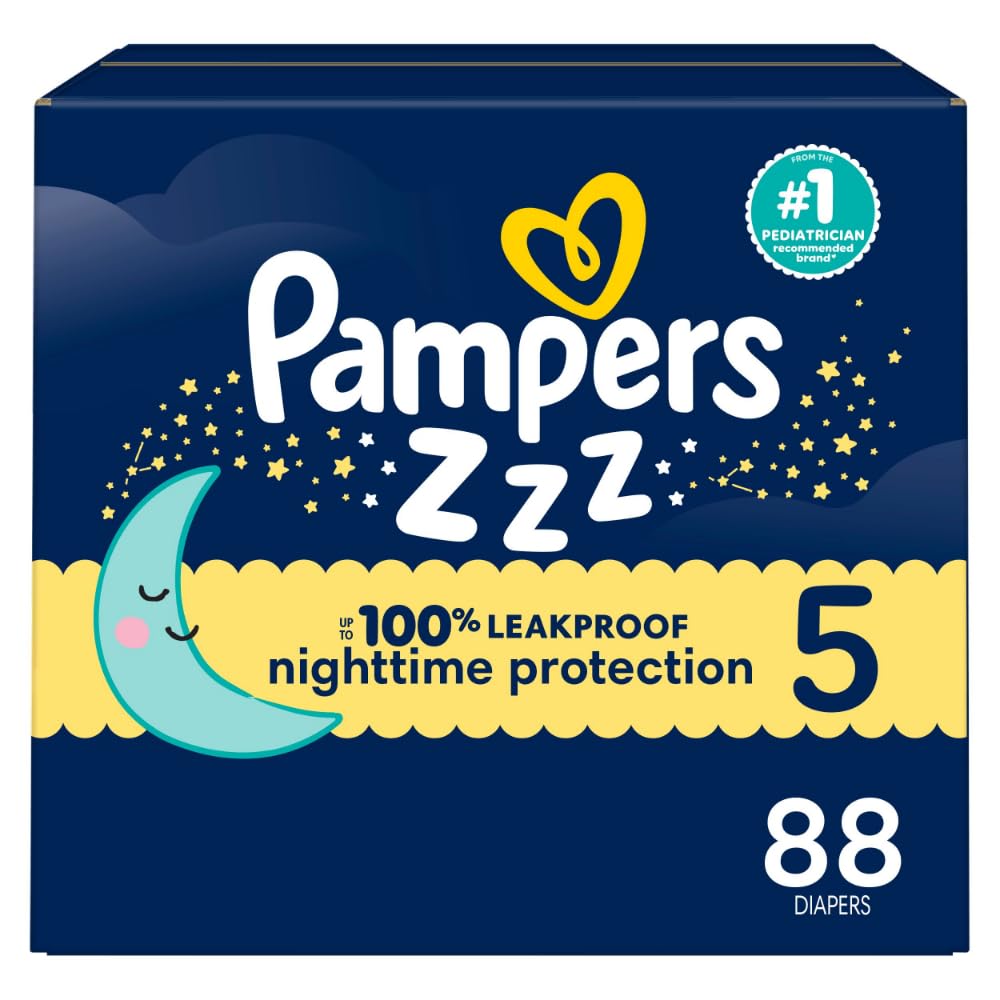Pampers ZZZ Overnight Diapers, Size 5, Nighttime Protection Disposable Baby Diaper, 1 Pack (Count of 88)