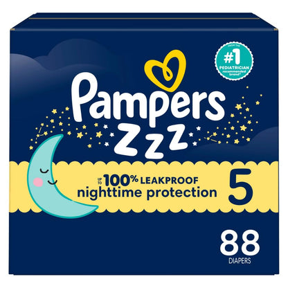 Pampers ZZZ Overnight Diapers, Size 5, Nighttime Protection Disposable Baby Diaper, 1 Pack (Count of 88)