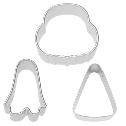 Ensemble de 3 emporte-pièces Halloween R&M en acier inoxydable – Inclut un fantôme, un seau à citrouille et un bonbon maïs