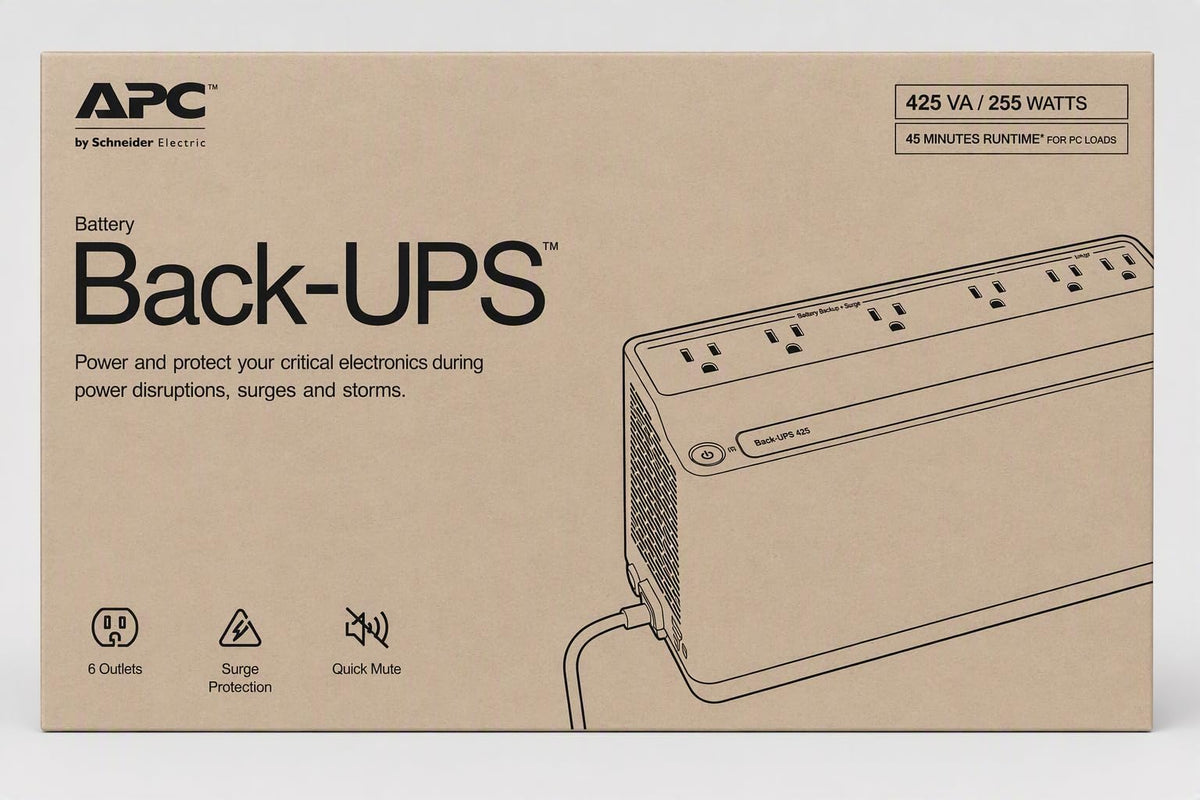 APC UPS Battery Backup Surge Protector, 425VA Backup Battery Power Supply, BE425M