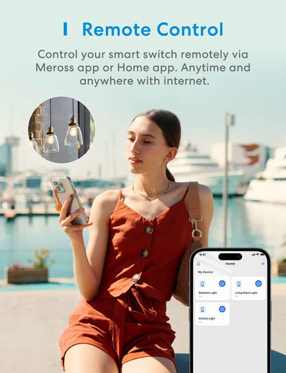 meross Smart Single Pole Light Switch 2 Pack, Apple HomeKit Supported meross