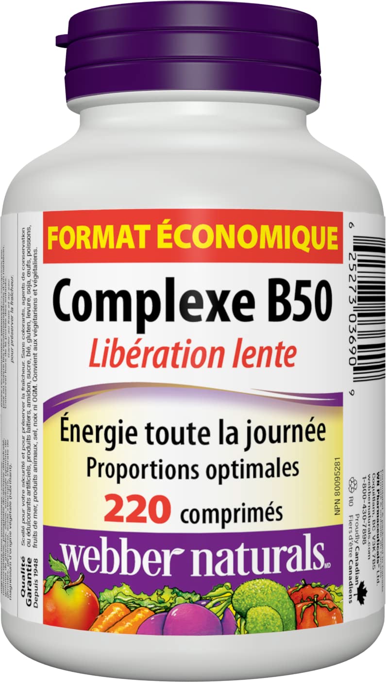 Webber Naturals Vitamin B50 Complex, Timed Release, 220 Tablets, Supports Energy Production and Metabolism, Vegan - Available at All In One Marketplace Canada