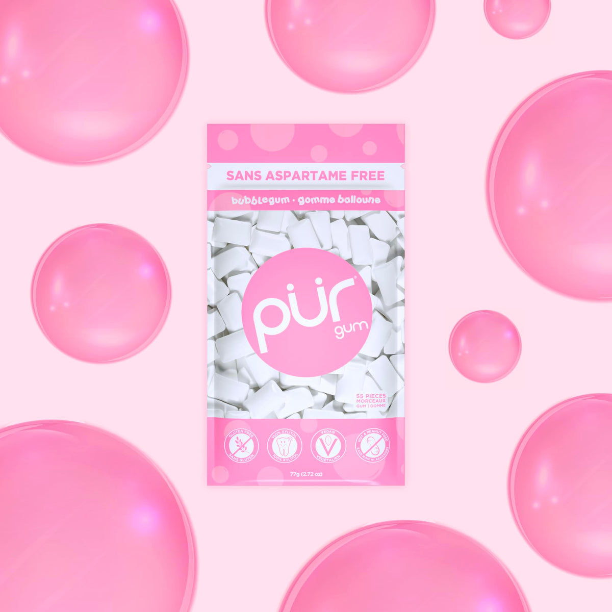 PUR Gum, Bubblegum, Xylitol Gum, No Artificial flavour, 660 Count (12x55)
