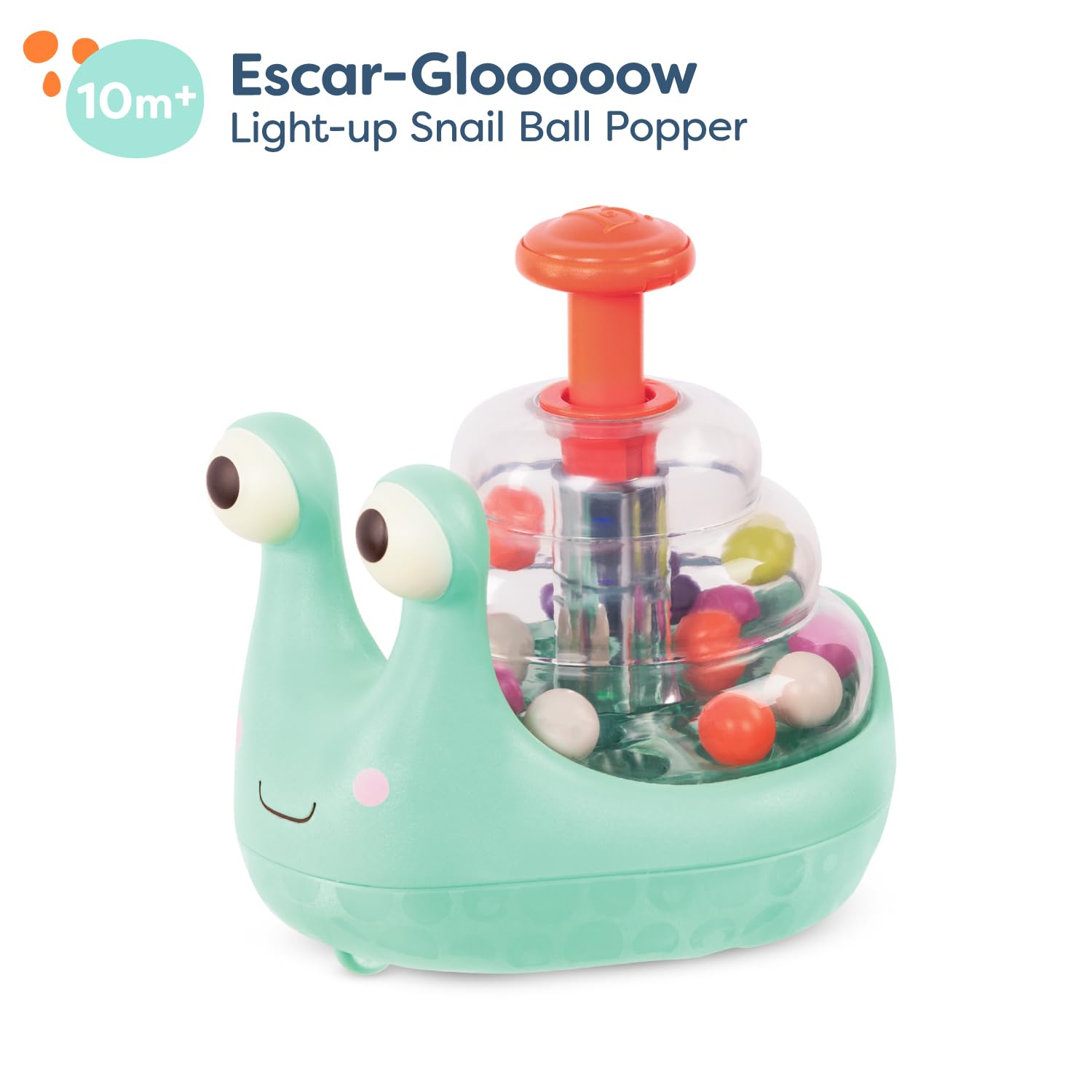 B. toys – Light Up Snail Ball PopperBaby Toy with Glowing Effects & Easy– Grip Handle – Interactive Educational Toy for Motor Skills Development – Colorful Baby Toys for 10+ Months B. toys