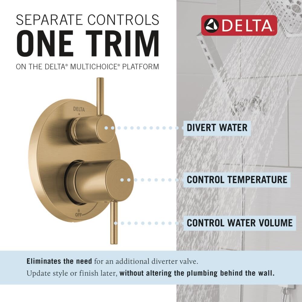 Delta Faucet Modern Raincan 2-Setting Round Shower System Including Rain Shower Head and Handheld Spray Gold, Rainfall Shower System Gold, Shower Valve and Trim Kit, Champagne Bronze 342702-CZ DELTA