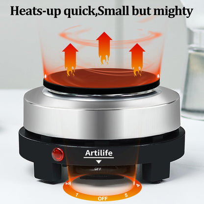 Artilife 500W Small Hot Plate Mini Hot Plate, Christmas Gift, Electric Single Hot Plate,Multi-Function Portable Stove Kitchen Cooktop Electric Heater for Home 110V 🍁 All In One Marketplace Canada